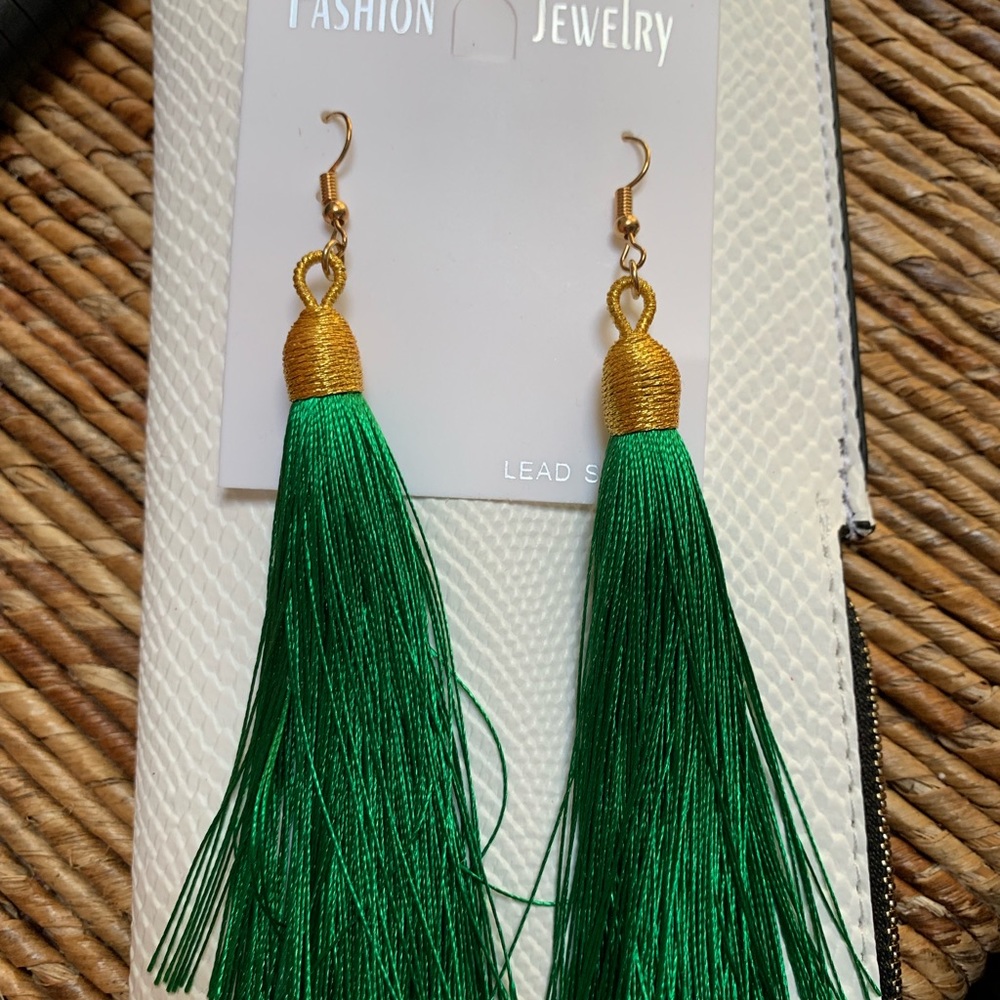 Emerald green fringe earrings